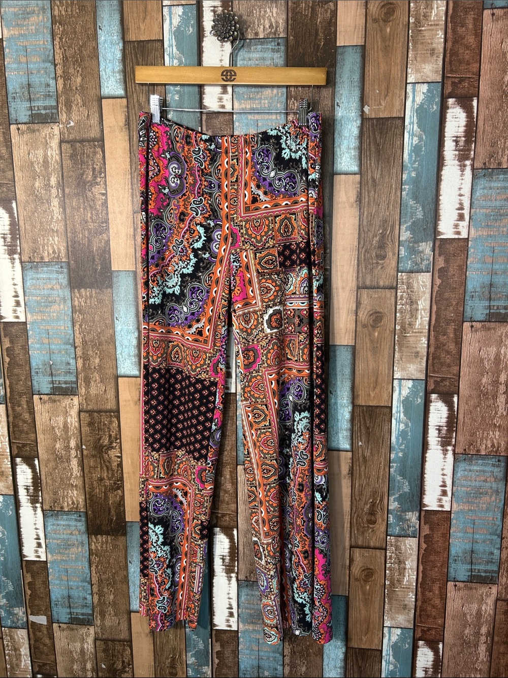 Chico's Multicolor Paisley Patchwork Leggings in Black, Pink & Orange